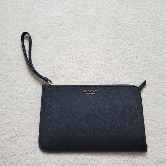 NWT Kate Spade Black Medium L-Zip Cameron Wristlet